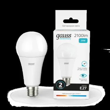 Лампа светодиодная LED 25 Вт 2100 лм 4100К А70 груша нейтральный E27 AC 220В Elementary Gauss