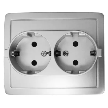 Розетка двойная с заземлением Schuko 2x2Р+Е 16A 250В~ моноблок цвета алюминий S15