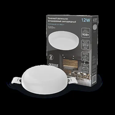 Светильник светодиодный ДВО 12 Вт 1200 лм 4000К AC 220В IP20 круг D120х27мм монт d106мм Пластик безрамочный Frameless Gauss