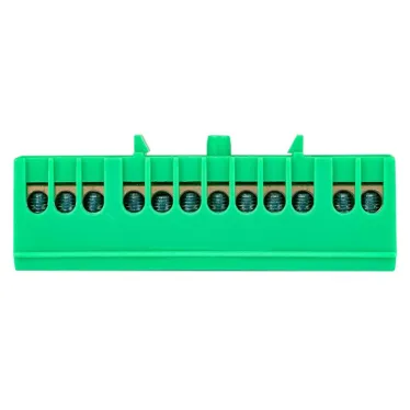 Шина 0 PE (6х9мм) 12 отверстий латунь зеленый изолированный корпус на DIN-рейку PROxima