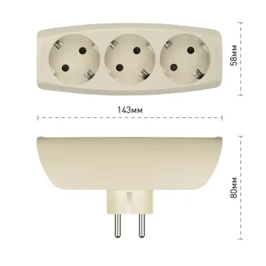 Тройник 3гн, c заземл, со шторками (сл. кость) (10/60/960) SP-3e-I