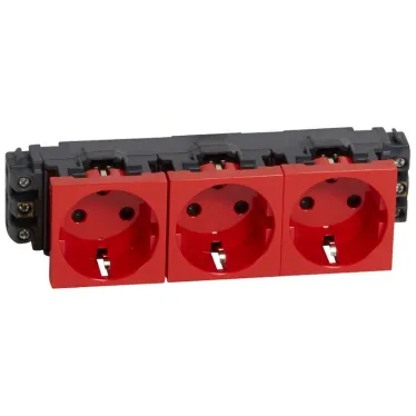 Розетка тройная Mosaic-New с заземлением с блокировкой красная, ключ 50299