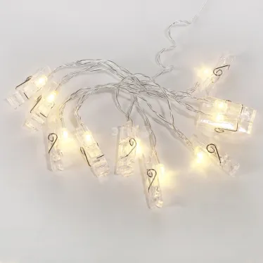 Гирлянда светодиодная Прищепки 10 LED, 1.5 м, прозрачный ПВХ, теплый белый цвет свечения, 2 х АА (батарейки не в комплекте) | 304-005 | NEON-NIGHT
