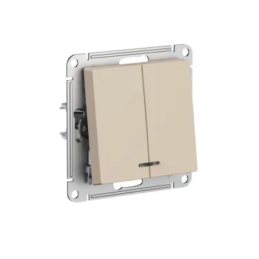 ATLASDESIGN выключатель двухклавишный с подсветкой, сх.5а, 10АХ, мех., ПЕСОЧНЫЙ