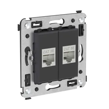 Avanti Компьютерная розетка RJ-45 без шторки в стену, кат.5e двойная экранированная, Черный матовый