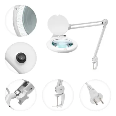 Лупа на струбцине , круглая, 5D, с подсветкой 108 LED, белая | 31-0503 | REXANT