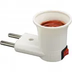 Патрон-переходник с Е27 на розетку с выключателем белый