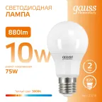 Лампа светодиодная LED 10 Вт 880 лм 3000К А60 груша теплый E27 AC 220В Elementary Gauss