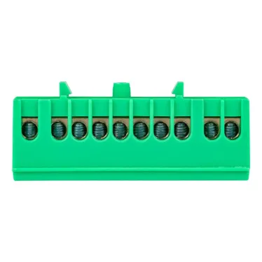 Шина 0 PE 6х9мм 10 отверстий латунь зеленый изолированный корпус на DIN-рейку PROxima