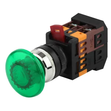 Кнопка AELA22 ''Грибок'' зеленый d22мм неон/240В 1з+1р