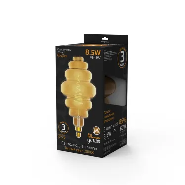 Лампа светодиодная LED Filament Honeycomb E27 8.5W Amber 660lm 2000K 1/2 | 161802105 | Gauss