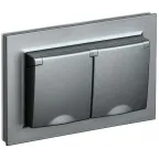 BRITE Розетка двойная с заземлением с защитными шторками и крышкой 16А в сборе IP44 РСбш12-3-44-БрС сталь