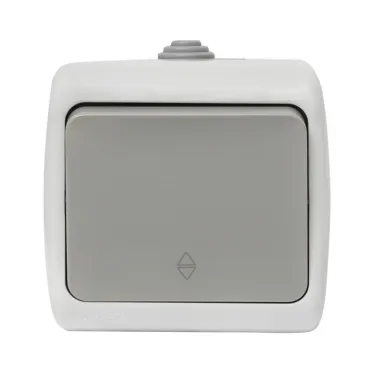 Выключатель Мурманск проходной 1-клавишный 10А IP54 серый