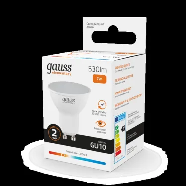 Лампа светодиодная LED 7 Вт 530 лм 3000К софит MR16 теплый GU10 AC 220В Elementary Gauss