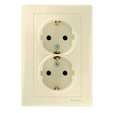 Sedna Розетка двойная с заземлением без шторок бежевая в сборе