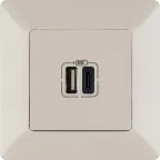 Valena LIFE.Зарядное устройство с двумя USB-разьемами тип А-тип С 240В/5В 3000мА.С лицевой панелью.Цвет Слоновая кость