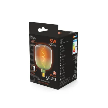 Лампа светодиодная LED Filament Flexible V140-DC Green-Clear E27 5W 200lm 1800K 140*200mm 1/6 | 1009802105 | Gauss