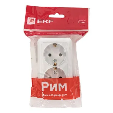 Рим Розетка двойная 16А с заземлением белая