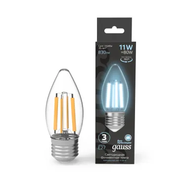 Лампа светодиодная Filament Свеча 7W 580lm 4100К Е27 LED 1/10/50 | 103802207 | Gauss