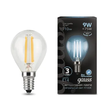 Лампа светодиодная Black LED Filament Шар E14 9W 710lm 4100K | 105801209 | Gauss