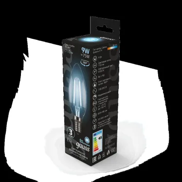 Лампа светодиодная филаментная LED 9 Вт 710 лм 4100К свеча нейтральный E14 AC 220В прозрачная колба Black Filament Gauss