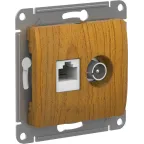 GLOSSA РОЗЕТКА двойная ТВ + компьютерная RJ45, кат. 5Е, ДЕРЕВО ДУБ