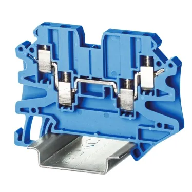 Клемма проходная, винтовой зажим, 4 точки подключения, 2.5 кв.мм, синяя