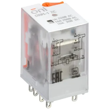 Реле интерфейсное ORM 2C 220В AC со светодиодом и тестовой кнопкой