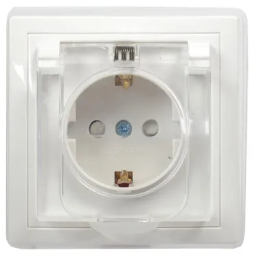 Розетка Кварта с заземлением сошторками с крышкой керамика белый 16А