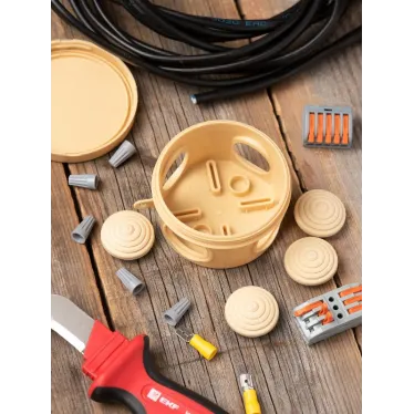 Коробка распаячная КМР-040-038 с крышкой (73х43) 4 мембранных ввода светлое дерево IP54 PROxima