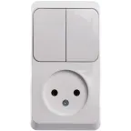 ЭТЮД блок открытой установки Розетка без заземления + Выключатель 2-клавиш., белый