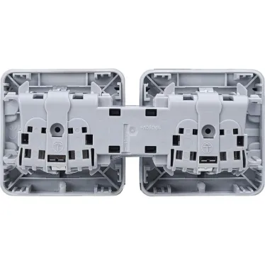 Розетка 2х2К+З - горизонтальная - немецкий стандарт - Программа Plexo - серый - 16 A - 250 В