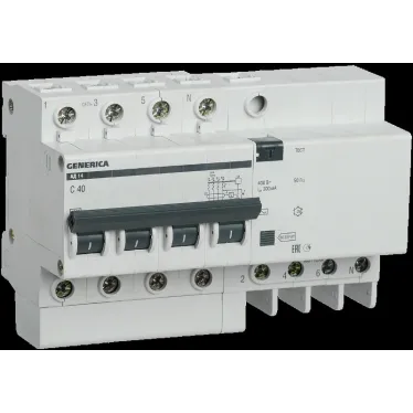 Выключатель автоматический дифференциальный АД14 4Р 40А 300мА GENERICA