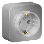 Розетка BLANCA наружная, с заземлением, без шторок, (тонкая), с изолирующей пластиной 16А, 250В, алюминий