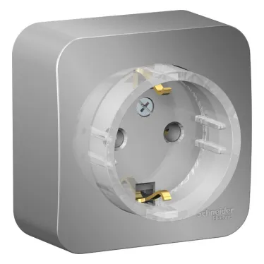 Розетка BLANCA наружная, с заземлением, без шторок, (тонкая), с изолирующей пластиной 16А, 250В, алюминий