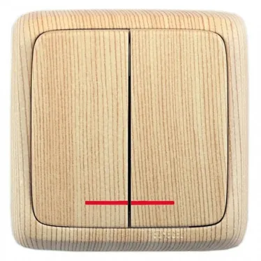 Выключатель двухклавишный наружный с изоляционной пластиной с индикацией сосна 16А