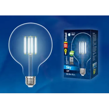 Лампа светодиодная. Форма шар, прозрачная. Серия Sky. Белый свет (4000К). Картон. ТМ .