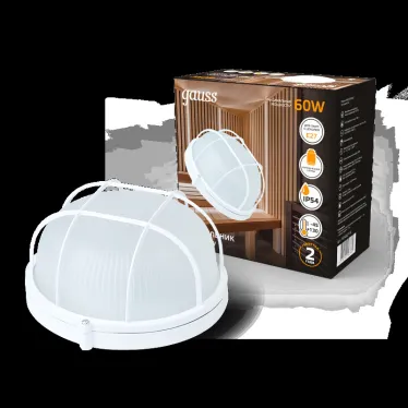 Светильник ЖКХ под лампу 1хE27 AC 220В IP54 круг D176х190мм с решеткой max 60Вт НБП Gauss