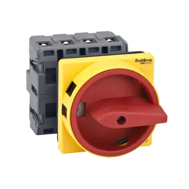 ВЫКЛЮЧАТЕЛЬ-РАЗЪЕДИНИТЕЛЬ 4P 63A IP20 С КРАСНОЙ РУКОЯТКОЙ НА ДВЕРЦУ 4 ВИНТАМИ С ЗАМКОМ