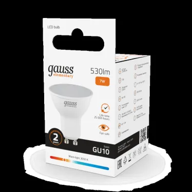 Лампа светодиодная LED 7 Вт 530 лм 3000К софит MR16 теплый GU10 AC 220В Elementary Gauss