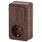 Блок розетка с выключателем Intro Quadro 2-706-10 двойным вертикальный 10(16)А-250В, IP20, ОУ, венге