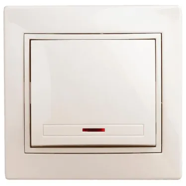 Выключатель Intro Plano 1-102-02 одноклавишный с подсветкой, 10А-250В, IP20, СУ, слоновая кость