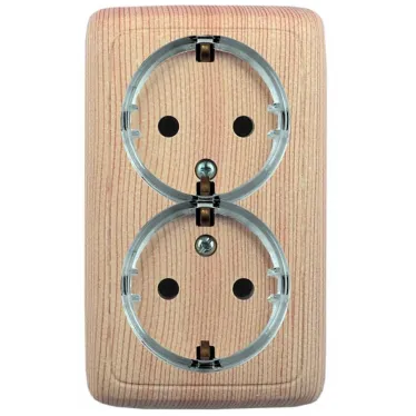 Розетка двойная наружная с заземлением с шторками с изолирующей пластиной (стакан) сосна