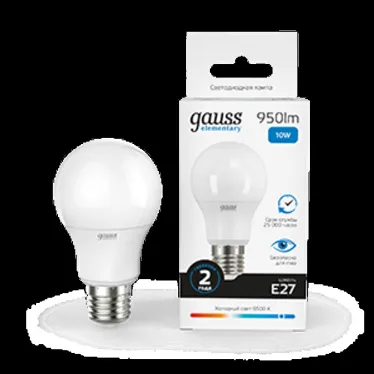 Лампа светодиодная LED 10 Вт 950 лм 6500К А60 груша холодный E27 AC 220В Elementary Gauss