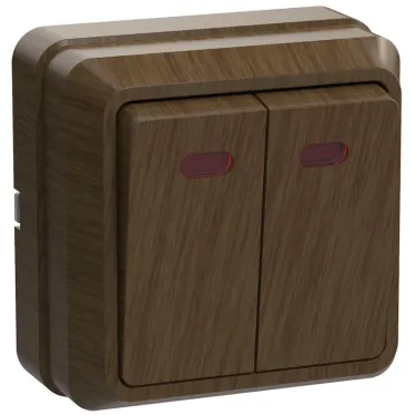 Выключатель ВС20-2-1-ОД двухклавишный с индикацией 10А Октава дуб