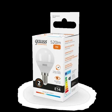 Лампа светодиодная LED 8 Вт 520 лм 3000К шар P45 теплый E14 AC 220В Elementary Gauss