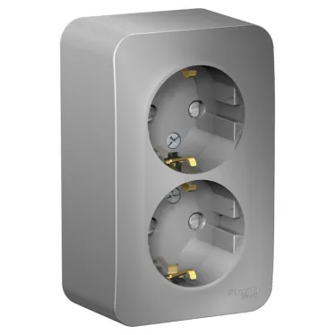 Розетка BLANCA наружная двойная, с заземлением, со шторками, с изолирующей пластиной, 16А, 250В, алюминий