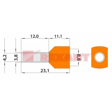 Наконечник штыревой втулочный изолир F-12 мм 2х4 кв мм (НШВи(2) 4.0-12хНГи2 4,0-12), REXANT
