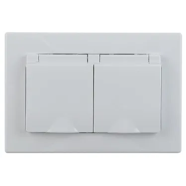 Розетка Intro Plano 1-210-01 2х2P+E Schuko с крышкой шторками, 16А-250В, СУ, IP44, Plano, белый