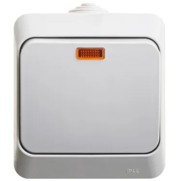 ЭТЮД Выключатель одноклавишный наружный с подсветкой IP44 серый